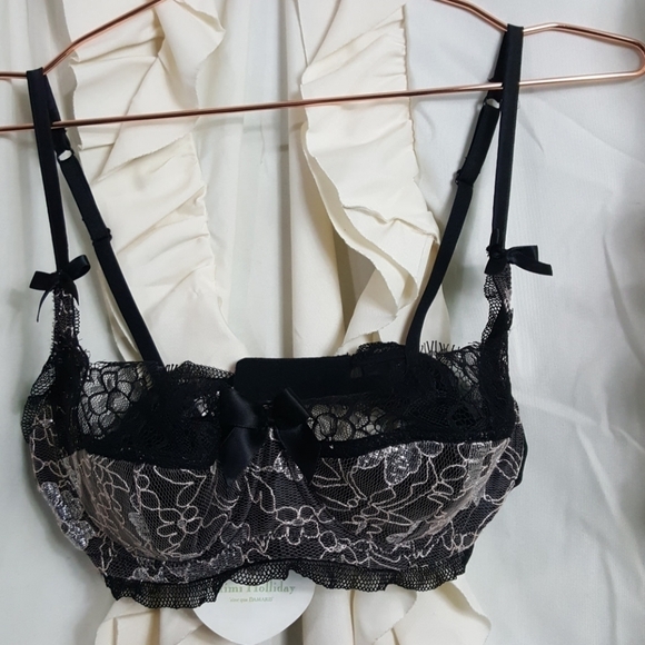 NWT Mimi Holliday Silk Embroidered Black Lace Bra 32D - Picture 1 of 8